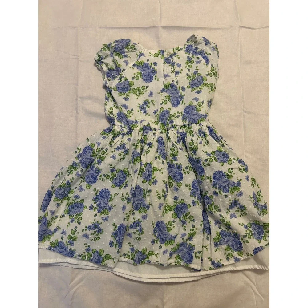 Little Lass Girls Floral Dress Size 6 Blue Green Rose Swiss Dot‎ Cottagecore